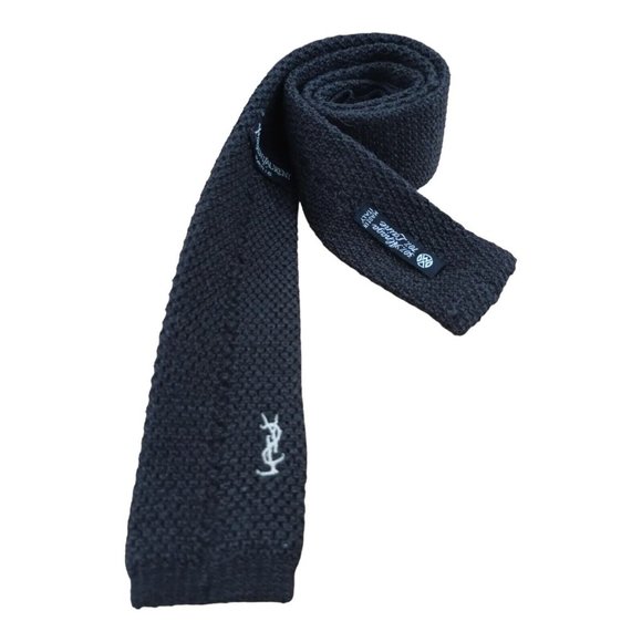 YVES SAINT LAURENT Solid Brown With Logo Wool Blend Slim Tie ITALY 53"/ 2" EX CO - Picture 6 of 7